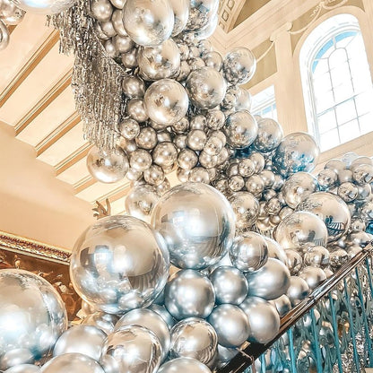 PartyWoo Metallic Silver Balloons 4pcs 36 Inch Large Big Jumbo Giant Silver Chrome Balloons for Graduation Wedding Baby Shower Bachelorette Anniversary Birthday Party Decorations Silver-G102