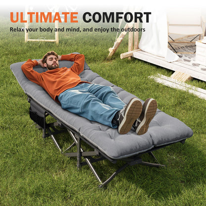 ATORPOK Camping Cot for Adults with Cushion Comfortable, Portable Folding Bed for Sleeping Supports 450 lbs (Gray)