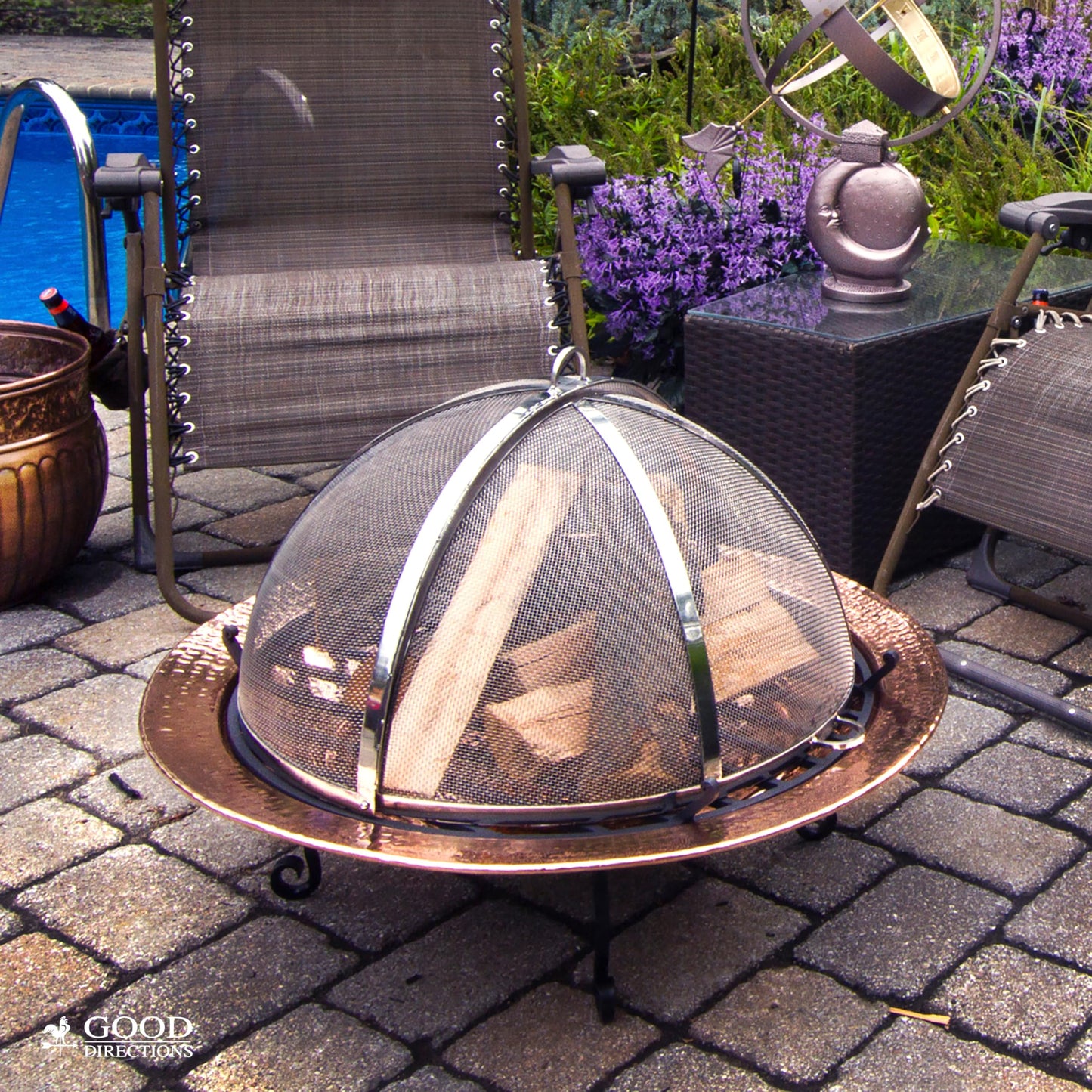 Good Directions Heavy Duty Fire Pit Spark Screen with Lifter, Stainless Steel, Hinged for Easy Access, 24 Inch Diameter