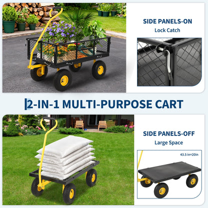 Garvee 900 LB Garden Cart with 10 in All Terrain Tires, 2-in-1 Wagon Cart with Removable Side Panels, Heavy Duty Metal Utility Garden Wagon for Outdoor Lawn, Yard, Backyard