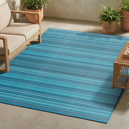 FH Home Outdoor Camping Rug - Waterproof, Fade Resistant, Reversible - Premium Recycled Plastic - Striped - Large Patio, Deck, Sunroom, RV - Havana - Turquoise - 9 x 18 ft Foldable