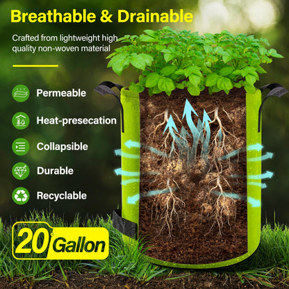 Suntee 6 Pack 20 Gallon Potato Grow Bags with Flap, Thickened Nonwoven Fabric Grow Bags for Growing Potatoes, Colorful Plant Grow Bags Pots Gardening Vegetable Potato Growing Bags with Durable Handles