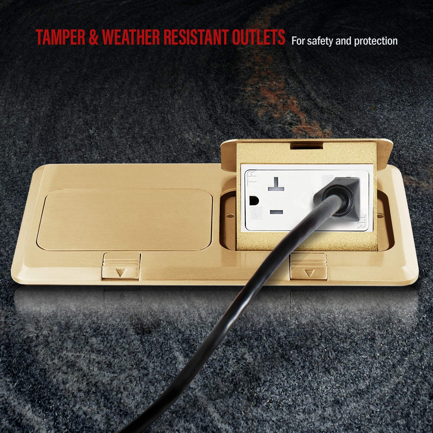 ENERLITES Dual Pop-Up Floor Box Kit, 8.68" X 4.75" Cover, 20A Tamper-Weather Resistant Receptacle Outlets, RJ45 Data Ports, Watertight Gasket, Corrosive Resistant Hardware, Brass (962301-C-D)