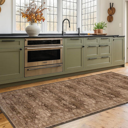 Skiennix Washable 10ft Hallway Runner Rug - Non-Slip Rubber Backing | Boho Vintage Brown 2'6"x10'
