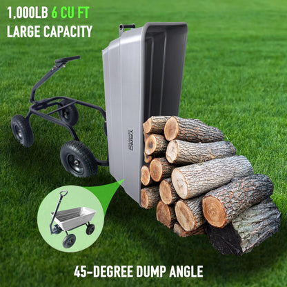 Yard Commander - 1000 lb Poly Dump Cart, Heavy Duty Towable Garden Utility Cart with 6 Cu. Ft. Dump Bed, 13-Inch Pneumatic All-Terrain Tires, 2-in-1 Handle, Tow-Behind ATV & Lawn Tractor Cart