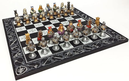 HPL Medieval Times Crusades Color Painted Busts Knights Chess Set with 17 Maltese Board
