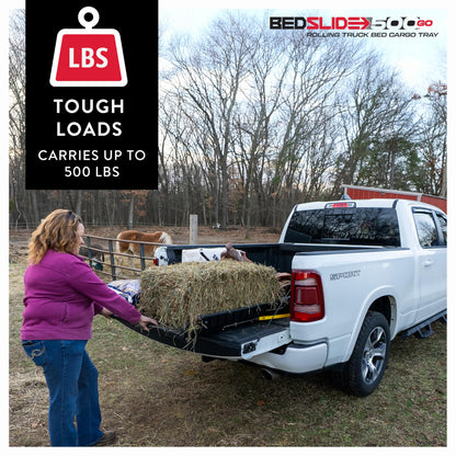 Bedslide 500Go Sliding Truck Bed Organizer, 62-74" L x 48" W, Capacity 500 lbs., Full Size Truck Bed Storage Tray, Black