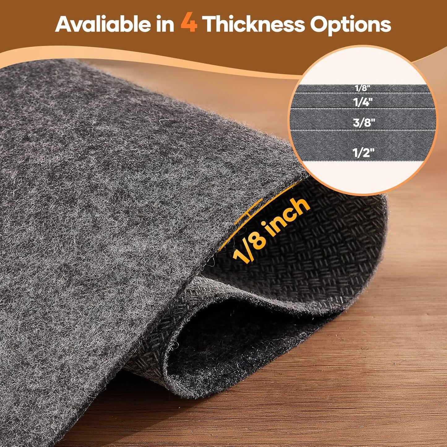 Veken Round Non-Slip Rug Pad - Cushioned Felt & Silicone Backing, 5 Ft, 1/8" Thick for Hardwood Floors