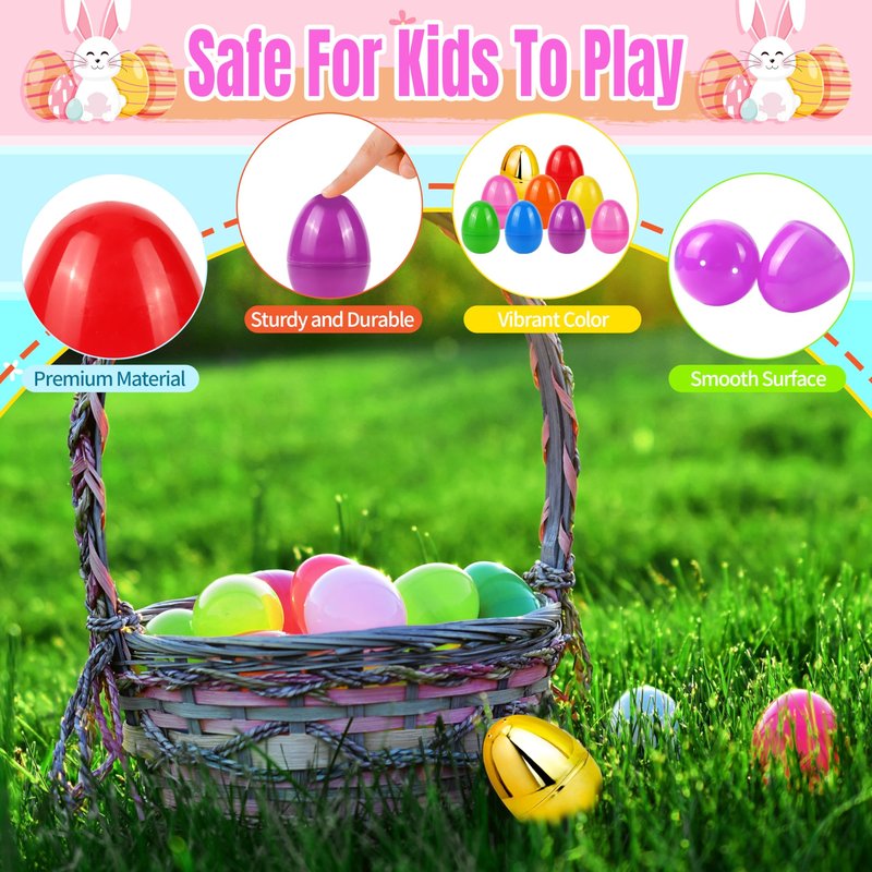OCTERIC 210Pcs Easter Eggs, 2.3" Fillable Colorful Mix Gold Plastic Easter Eggs Empty for Easter Hunt, Easter Basket Stuffers, Party Favor, Classroom Prize Supplies