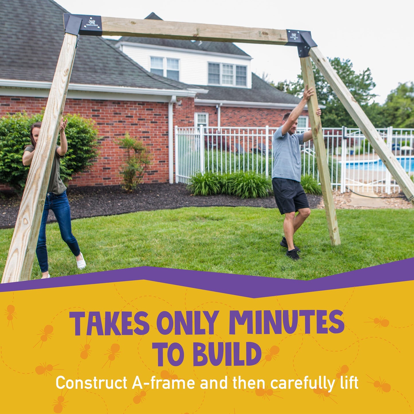 Jack & June Heavy-Duty DIY Wooden Swing Set Kits - Metal Bracket and Hardware for Safe, Easy Playset Installation