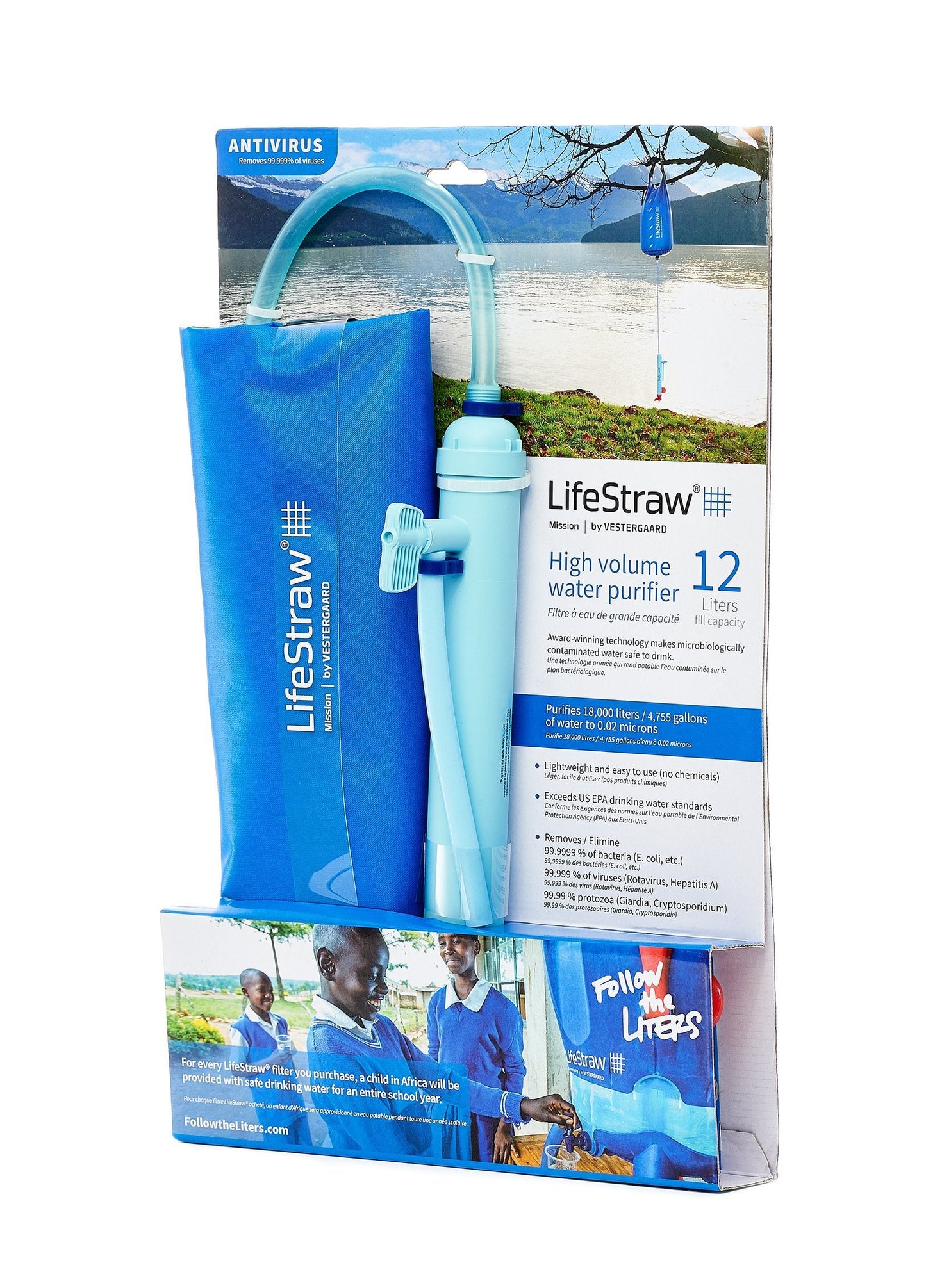LifeStraw Mission — High-Volume Gravity-Fed Water Purifier, 12 L, Blue