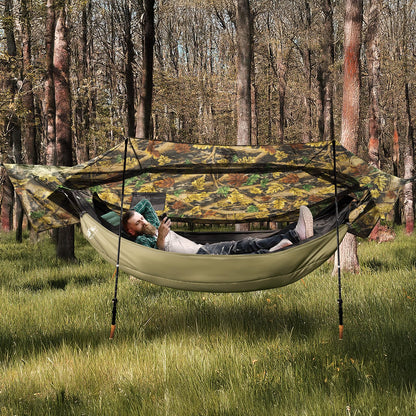 Night Cat Camping Hammock Tent: Lightweight Portable 4 in 1 Hammock with Rain Tarp and Mosquito Net for Adults Hiking Jungle Outdoor Camouflage