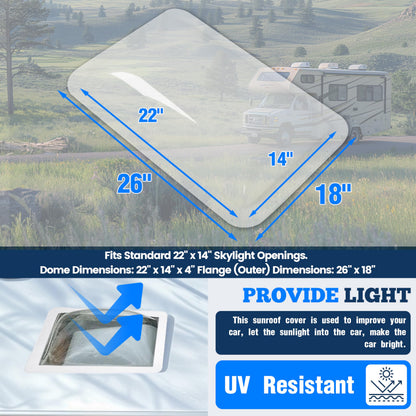 Kojem RV Skylight Cover Universal Outer Dome Replacement Kit 18in x 26in Clear Plastic Model LYAP-770-2