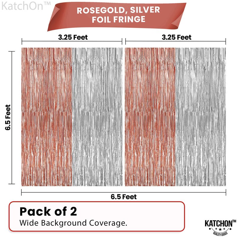 KatchOn, Silver and Rose Gold Fringe Backdrop, Pack of 2 | Silver & Rose Gold Streamers for 16th Birthday, Baby Shower | Bachelorette Party, Bridal Shower Decorations | Graduation Decorations 2026