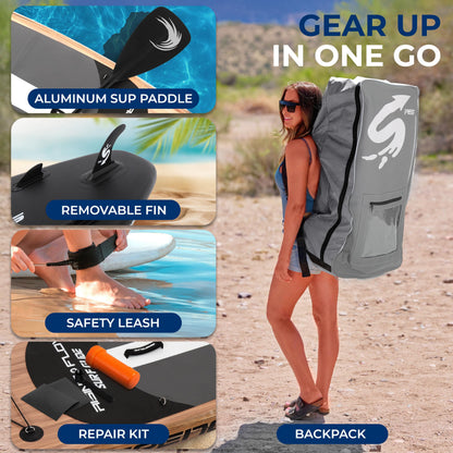 SereneLife 10’6” Inflatable Stand Up Paddle Board with Premium SUP Accessories - 32” Wide Stable Design with Non-Slip EVA Deck Pad, for Youth and Adults, 350 lbs. Capacity