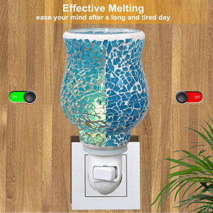 CVHOMEDECO. Mosaic Wall Plug-in Electric Wax Melt Warmer Decorative Mosaic Fragrance Warmer for Scented Candle, Wax Melts, Tarts and Fragrance Oils, Night Light Decor., Sky Blue
