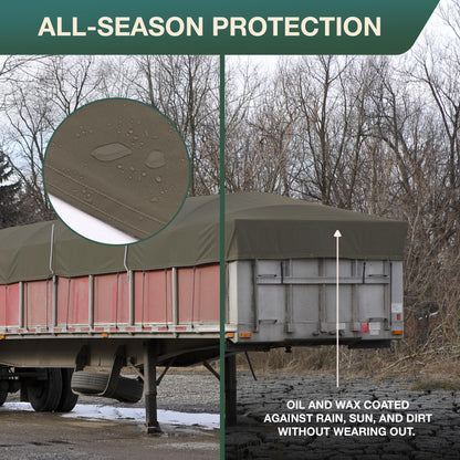 CCS Waterproof Canvas Tarp Cover – Heavy Duty Duck Cloth, Waxed Canvas Tarpaulin with Rustproof Brass Grommets for Camping, Construction, Equipment & Outdoor Use (Olive Drab, 12x14 Ft)
