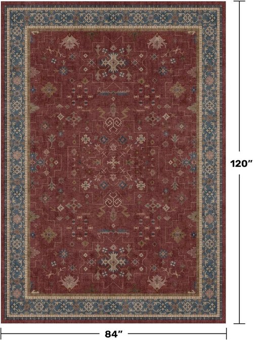 Hazo Haus Oriental Area Rug - Large 7x10 Burgundy Soft Non-Slip Design for Bedroom & Living Room
