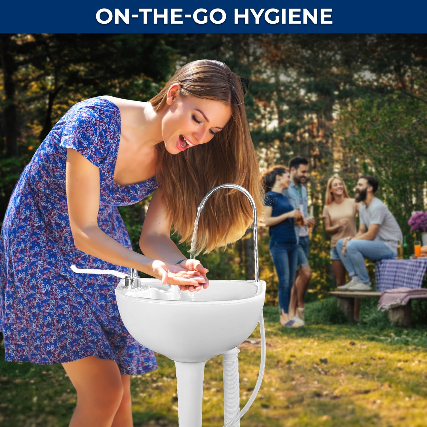 SereneLife Portable Camping Sink – Hand Washing Station with Foot Pump, 17L Fresh Water Tank, 24L Waste Tank, Soap Dispenser, Rolling Wheels & Quick Assembly for RV, Outdoor Events & Job Sites