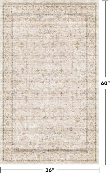 Farmhouse Bathroom Rug by Washable Cream - Non-Slip 3x5 Area Rug for Kitchen, Bedroom & Entryway in Soft Beige