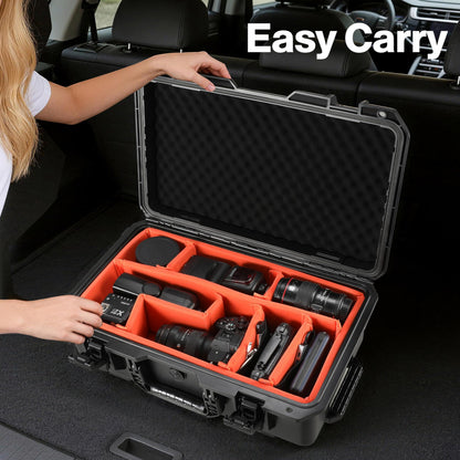 STARTRC VCR Rolling Camera Case 22.7" Waterproof Travel Drone Photo Kit Hard Case with Padded Dividers and Wheels Dustproof/Impact Resistant,Allowed on Board 22.7” x13.8” x 8.07” Black