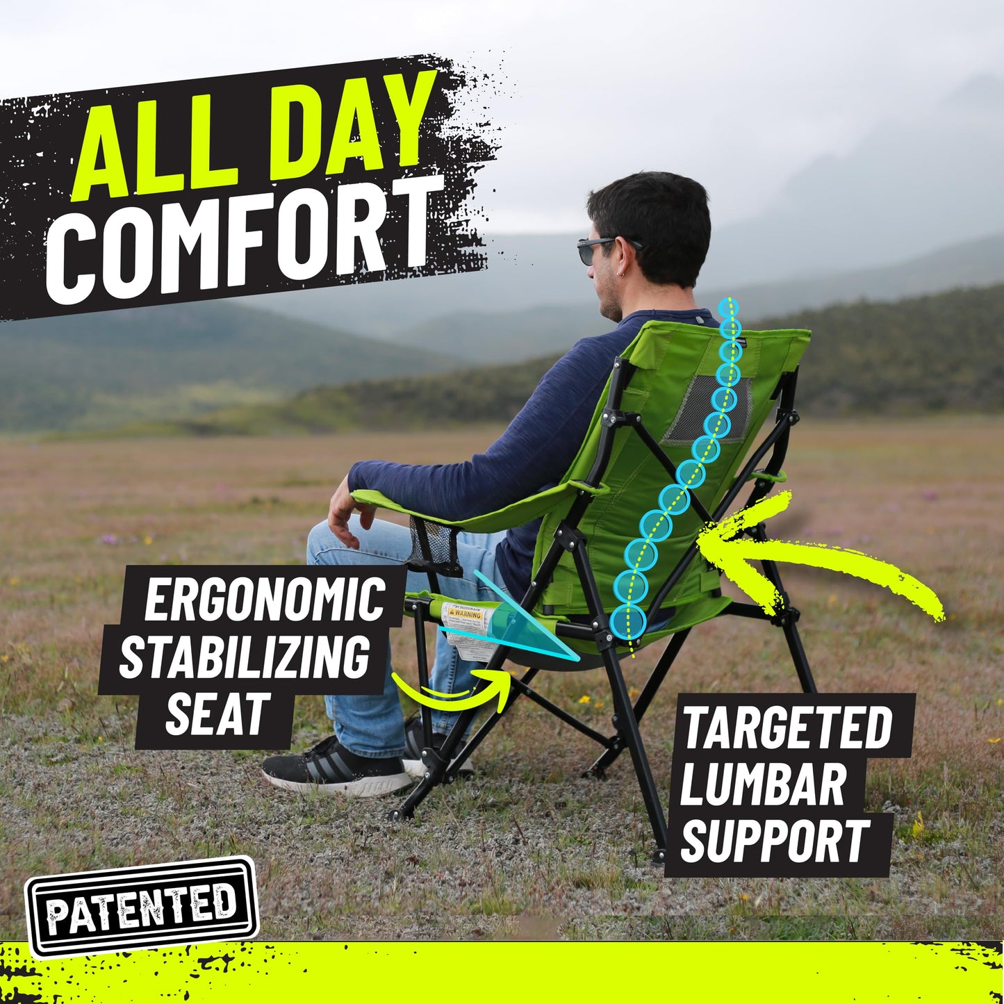 STRONGBACK Camping Chair Guru Heavy Duty Camping Chairs with Lumbar Suppor - Backpack Folding Camp Chair - Navy