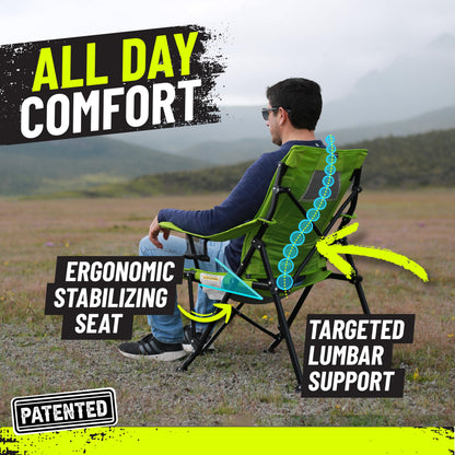 STRONGBACK Camping Chair Guru Heavy Duty Camping Chairs with Lumbar Suppor - Backpack Folding Camp Chair - Navy
