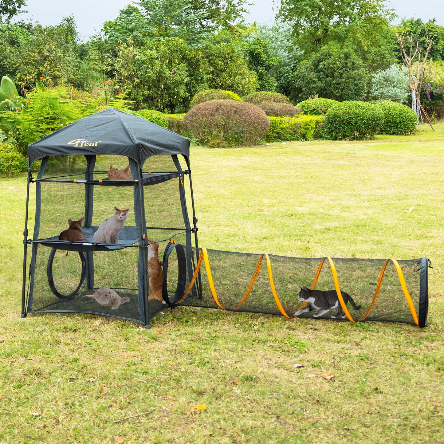 Itent Cat Enclosure Kitten and Cat Tower Tent for Indoors and Outdoors,3 Tier Cat Cage Inside,Portable and Foldable,Two Doors Design;Kitty Play Tunnel for Indoor and Outdoor, Pet Play House