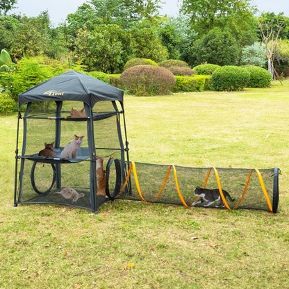 Itent Cat Enclosure Kitten and Cat Tower Tent for Indoors and Outdoors,3 Tier Cat Cage Inside,Portable and Foldable,Two Doors Design;Kitty Play Tunnel for Indoor and Outdoor, Pet Play House