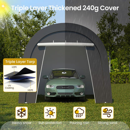FansaFurn Heavy Duty Carport with 4 Cloth Bags, All-Weather Car Canopy with 2 Roll-up Doors, Portable Garage Storage Shelter Shed for Truck, Cars, or Garden Tools, 10' x 15'
