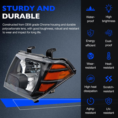 Headlights Assembly Pair Compatible with 2009-2020 Nissan Frontier S SL SV SE LE XE PRO-4X Desert Runner, Replace 26060ZL40A 26060ZL40B 26010ZL40A 26010ZL40B, Turn Signal Lamps W/Bulbs