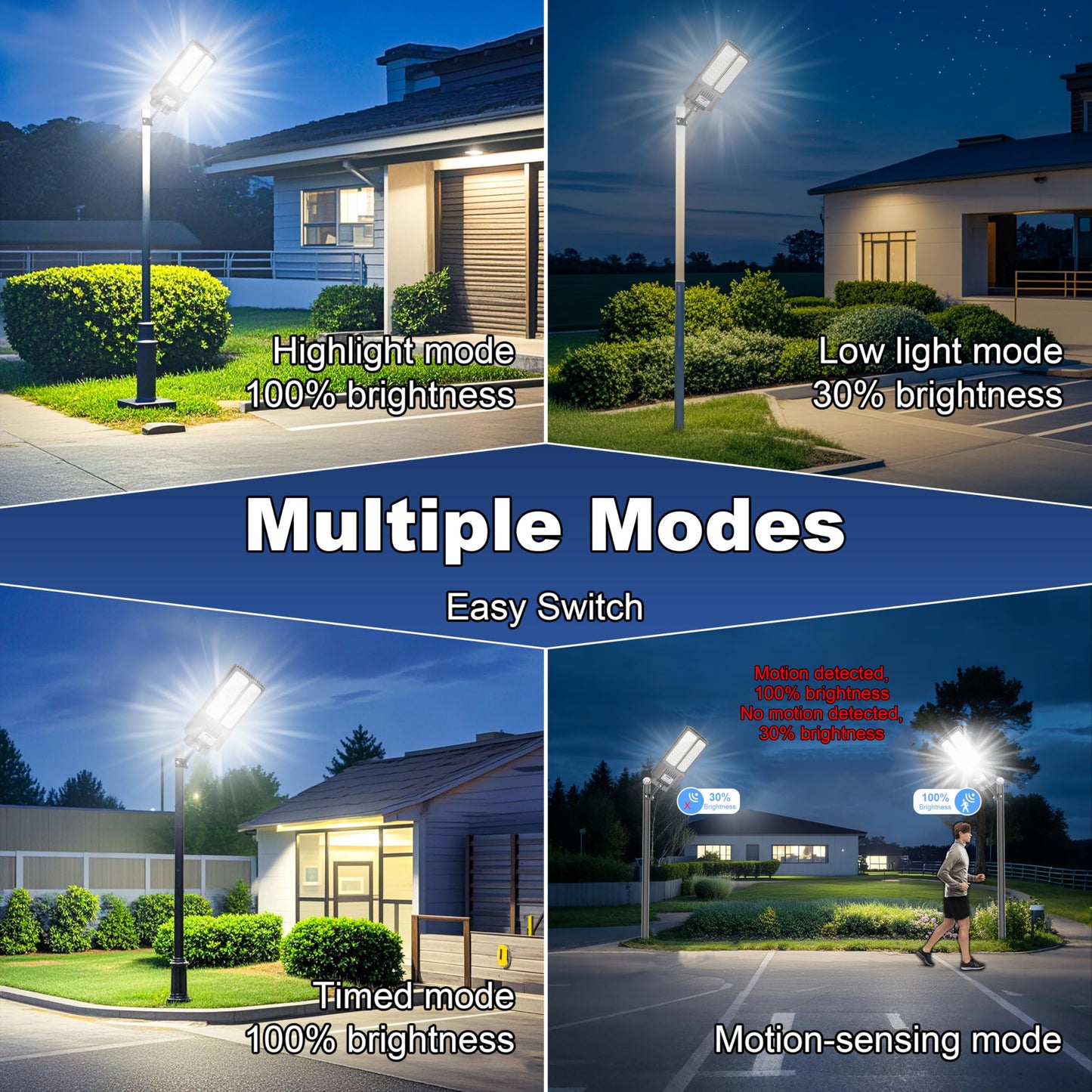 Jadisi Solar Street Light, Dusk-to-Dawn Waterproof LED Solar Street Lights Outdoor with Pole Mount,9000W IP67,7000K, High Lumen Outdoor Lighting for Driveway, Farm, Street & Parking