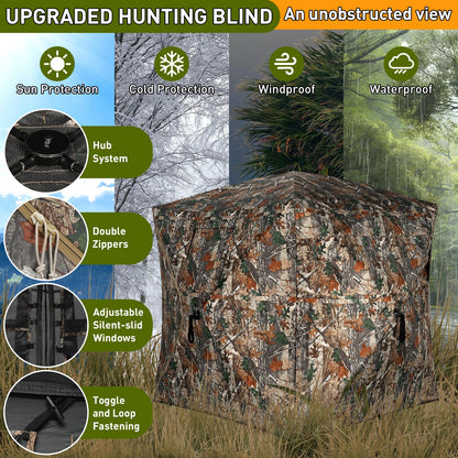 TLC Sport Hunting Blind with Carrying Bag, 360 Degree See Through Ground Blind for 2-3 Person, Camouflage Pop Up Hunting Tent Portable Concealed