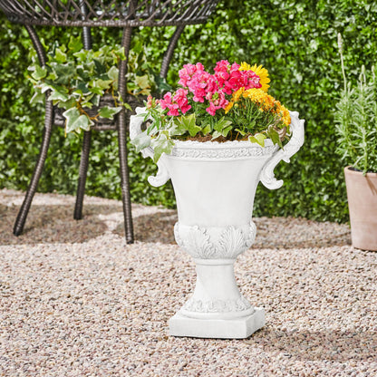 Garden Urn Planter – Roman Design, Faux-Stone Finish, Weather-Resistant for Indoor/Outdoor Use, Multi-Purpose Planter with Drainage Hole and Stopper