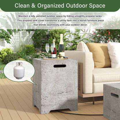 Merax Outdoor 15.75''MGO Propane Tank Cover Table, Propane Tank Holder with Handles on Both Sides & Groove Hole at The Bottom,Fire Side Table for Gas Fire Pits,No Assembly Needed, Light Gray