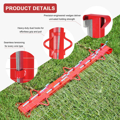 AOPEC 6ft Woven Wire Fence Stretcher Bar with 7 Wedges, Heavy-Duty Carbon Steel Fence Stretcher Tool Wire Puller, Red Anti-Corrosion Coating, 6.67ft Length, Ideal for Farms, Ranches & Outdoor Fencing