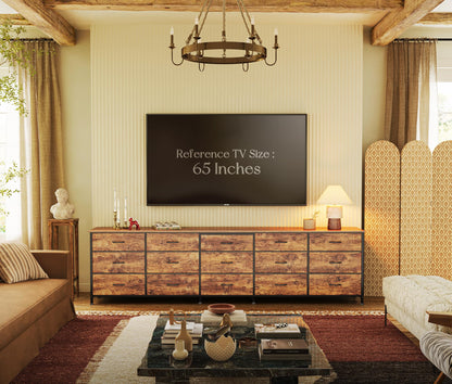 Huuger 86.6 Inch Dresser for Bedroom, TV Stand for 65, 75, 85 Inch TV, 15 Fabric Drawer Long Dresser, Large Entertainment Center for Bedroom, Wide Chest of Drawer with Storage, Rustic Brown