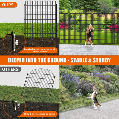 15 Panels No Dig Fence with Gate, 32 in(H) X 36 ft(L) Garden Decorative Fence Animal Barrier for Dogs, Rustproof Metal Garden Edging Border for Outdoor, Yard, Patio, Black