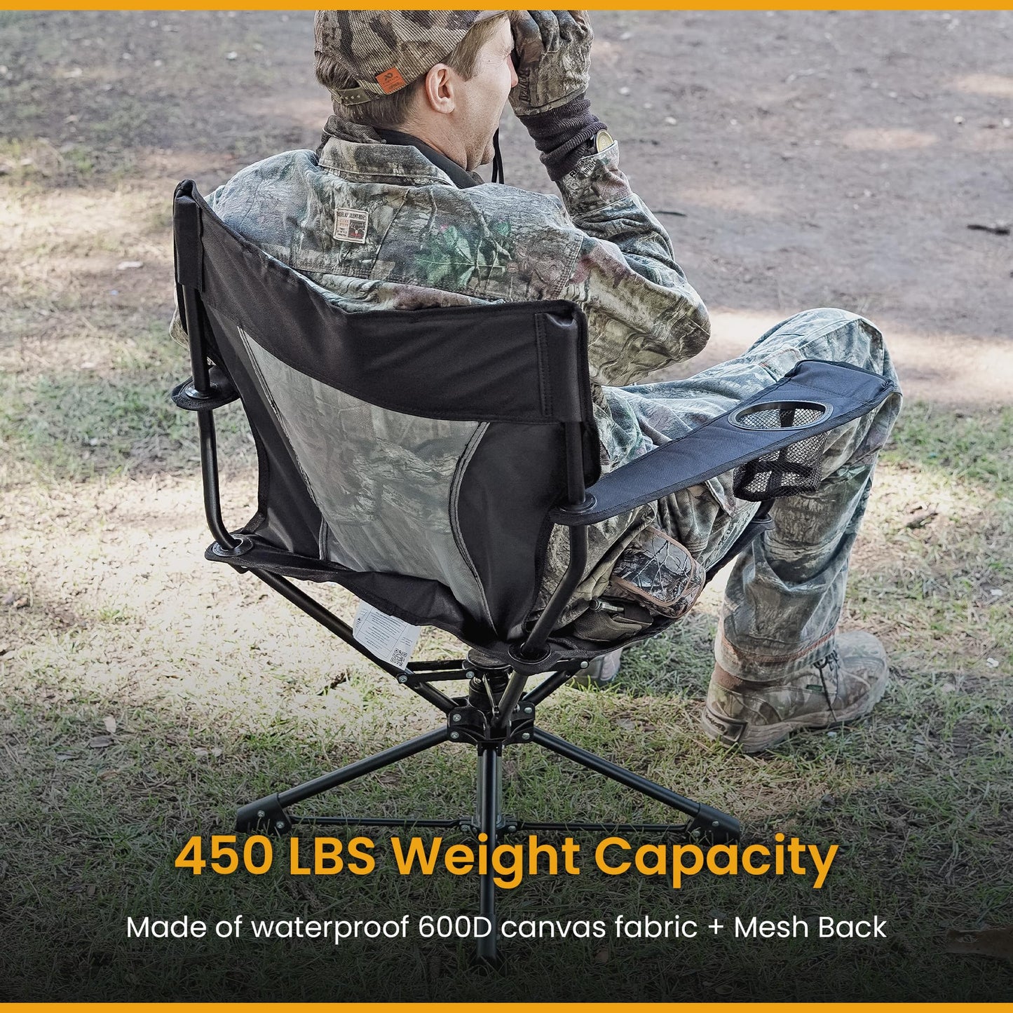 ARROWHEAD OUTDOOR 2-Pack 360° Swivel Hunting Chair Stool Seat, Perfect for Blinds, No Sink Feet, Supports up to 450lbs, Carrying Case, Steel Frame, 600D Canvas