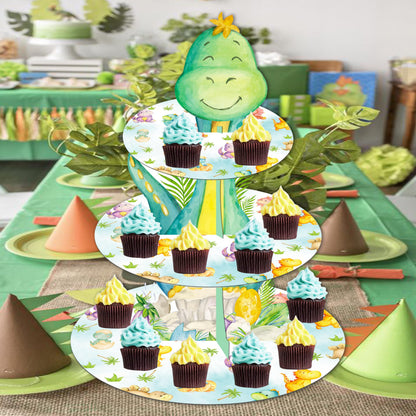 Dinosaur Cupcake Stand 3-Tier Cake Cupcake Holder Dinosaur Baby Shower Decoration for Dino Roar Theme Birthday Party Baby Shower Supplies
