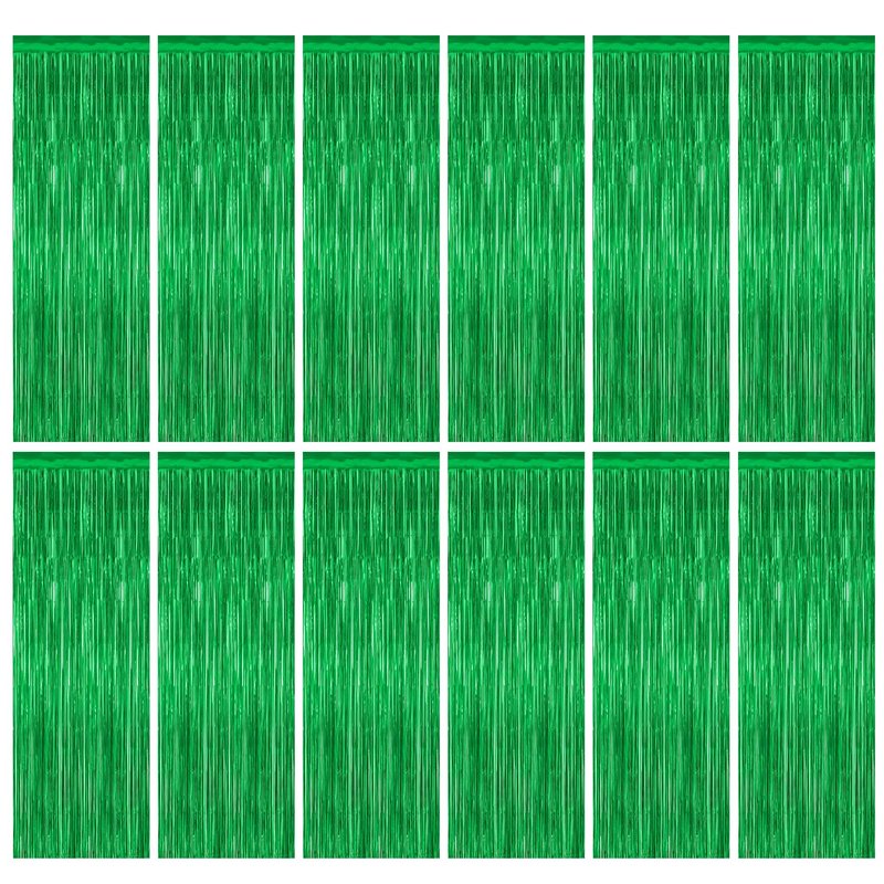 12 Pack Party Decorations, 3.28 FT x 7.05 FT Green Streamer, Metallic Birthday Backdrop Foil Fringe Curtains Green Tinsel, Party Supplies Photo Booth Props Door Wall Indoor Decor