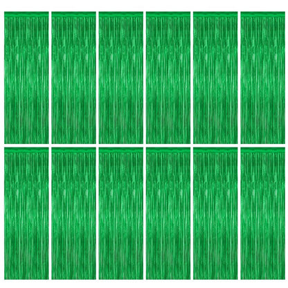 12 Pack Party Decorations, 3.28 FT x 7.05 FT Green Streamer, Metallic Birthday Backdrop Foil Fringe Curtains Green Tinsel, Party Supplies Photo Booth Props Door Wall Indoor Decor