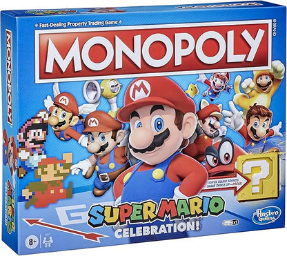 Monopoly Super Mario Celebration Edition Board Game for Super Mario Fans for 4 Players Ages 8 and Up with Video Game Sound Effects