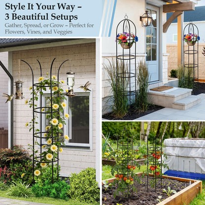 DEVISEFUN 100% Metal 6.6ft Obelisk Trellis for Climbing Plants Outdoor 2PK, Garden Tower Trellis for Potted Plants Indoor with Twist Tie and Butterflies, Plant Support for Clematis Tomato Cucumber