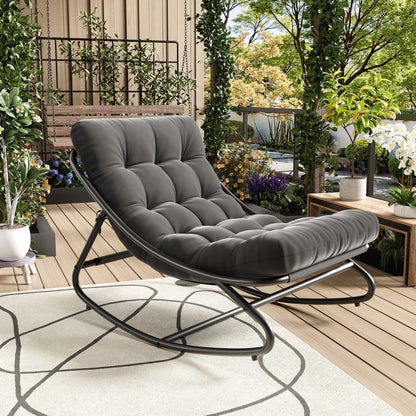 GarveeTech Outdoor Rocking Chair with Thick Waterproof Cushion, Adjustable Metal Frame Patio Rocker for Garden, Poolside, Balcony, or Backyard, Comfortable Modern Design