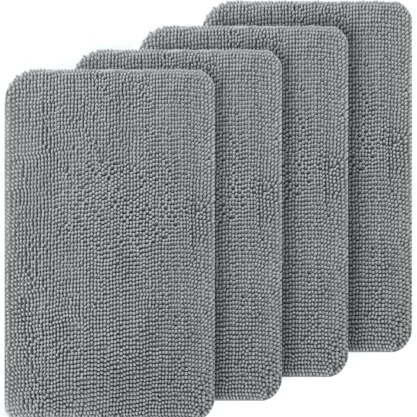 OLANLY Dog Door Mat Set 4-Piece 47x24, Absorbs Moisture and Dirt, Absorbent Non-Slip Washable Doormat, Quick Dry Chenille Mud Mat for Dogs, Entry Indoor Entryway Carpet for Inside Floor, Grey