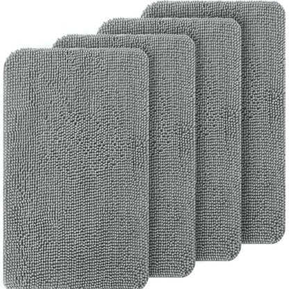 OLANLY Dog Door Mat Set 4-Piece 47x24, Absorbs Moisture and Dirt, Absorbent Non-Slip Washable Doormat, Quick Dry Chenille Mud Mat for Dogs, Entry Indoor Entryway Carpet for Inside Floor, Grey