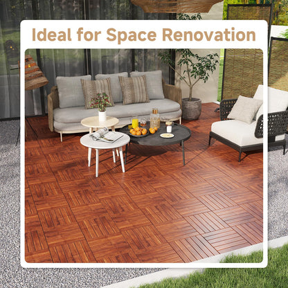 Rovibek Acacia Wood Interlocking Deck Tiles, 30PCS 12"x12" Outdoor Waterproof Decking Tiles, All Weather Use for Balcony Patio Backyard Poolside, Indoor & Outdoor, Striped Brown