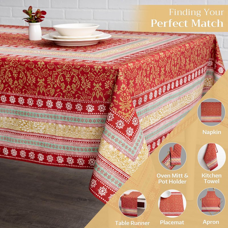 Maison d' Hermine Table Cloth Square Table 100% Cotton 60 x 60 Inches Fall Tablecloth Reusable Everyday Use for Thanksgiving Christmas Decorations Dining Farmhouse Party (Sofia)