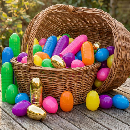 NAWITDA 200 Pack 3 Inch Large Easter Eggs Bulk Include 6 Surprise Golden Eggs, Bright Colors Fillable Empty Plastic Easter Egg for Easter Hunt, Easter Basket Fillers, Easter Party Favors
